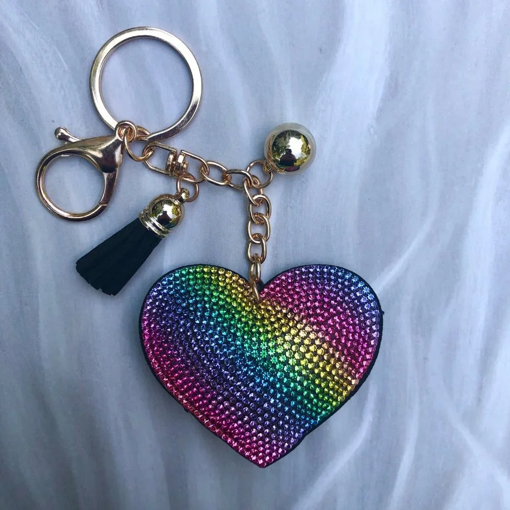Rainbow Crystal Heart Keychain + Bag Charm
